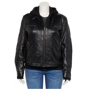 Whet Blu Women's Black Biker Jacket Removable Hood Lined Full Zip Size XXL